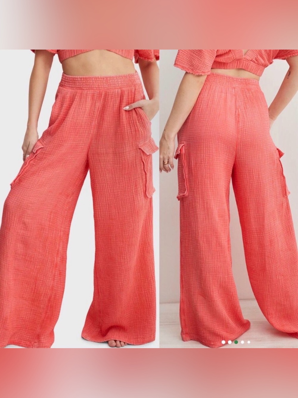 aerie Wide-Leg Cargo Pants in Coral size S short